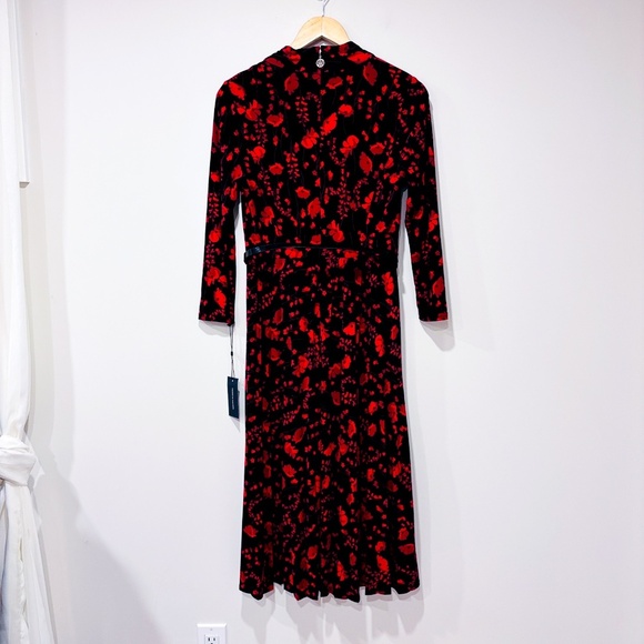 TOMMY HILFIGER Black & Red Pleated Floral Midi Dress - Picture 3 of 11